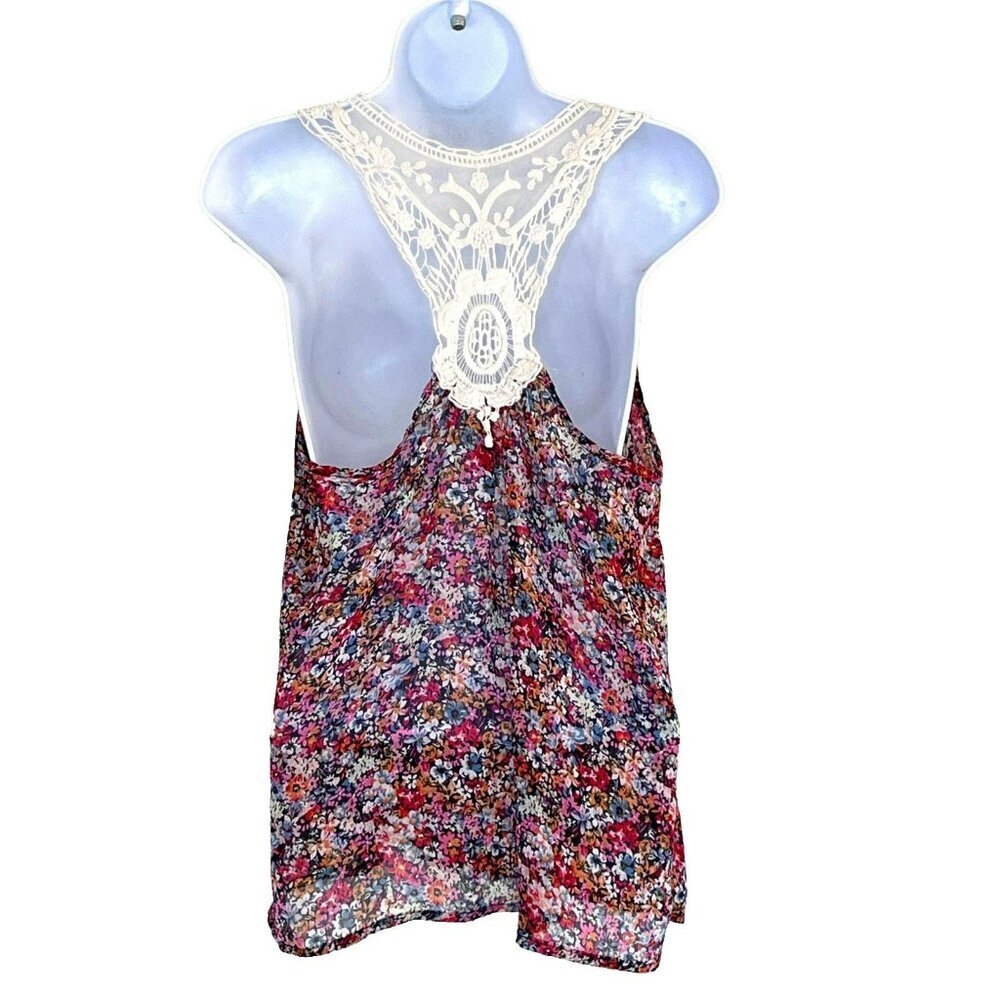 No Boundaries Women Tank Dark Fairy Romantic Sheer Lace Straps Back Sz L (11-13)